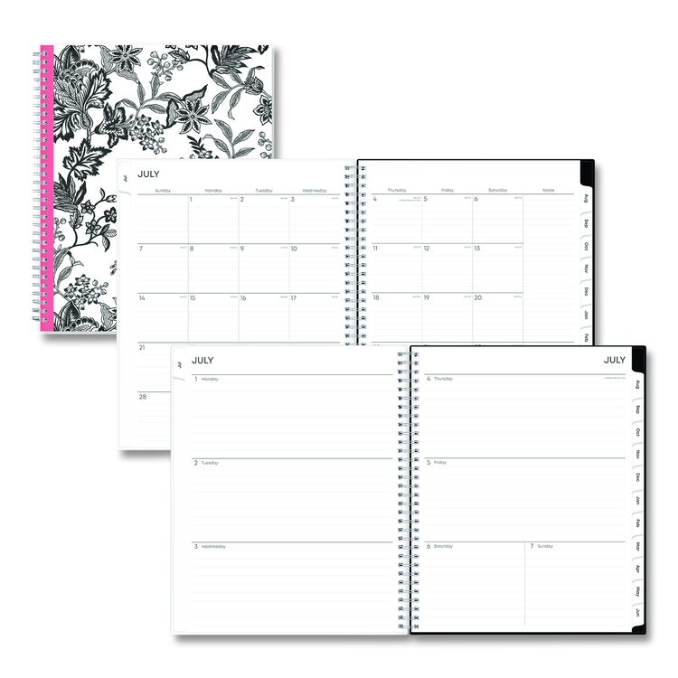 Analeis Create-Your-Own Cover Weekly/Monthly Planner, Floral, 11 x 8.5, White/Black/Coral, 12-Month (July to June): 2025-2026