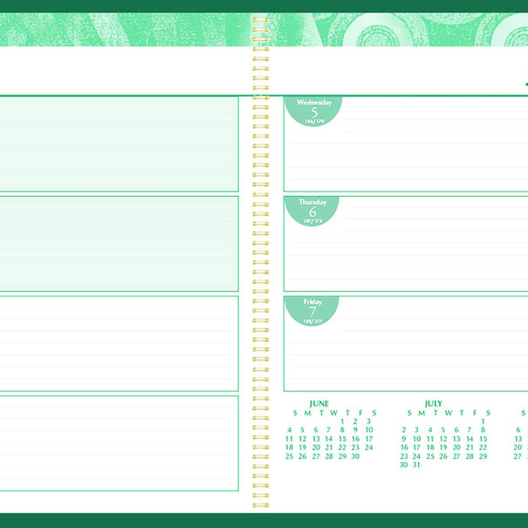 100% Recycled MonoBright Monthly/Weekly Planner, 11 x 8.5, Green/Gold Cover, 12-Month (July to June): 2025 to 2026