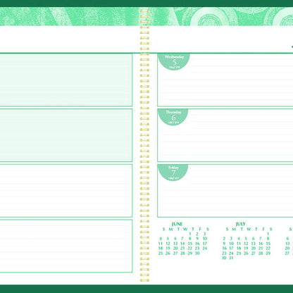 100% Recycled MonoBright Monthly/Weekly Planner, 11 x 8.5, Green/Gold Cover, 12-Month (July to June): 2025 to 2026