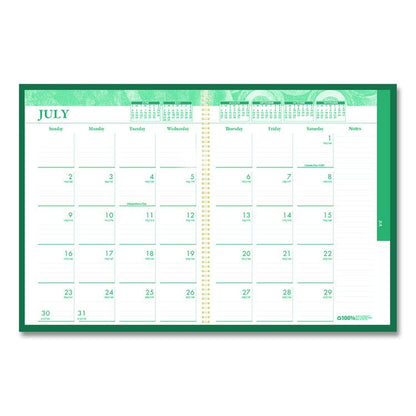 100% Recycled MonoBright Monthly/Weekly Planner, 11 x 8.5, Green/Gold Cover, 12-Month (July to June): 2025 to 2026