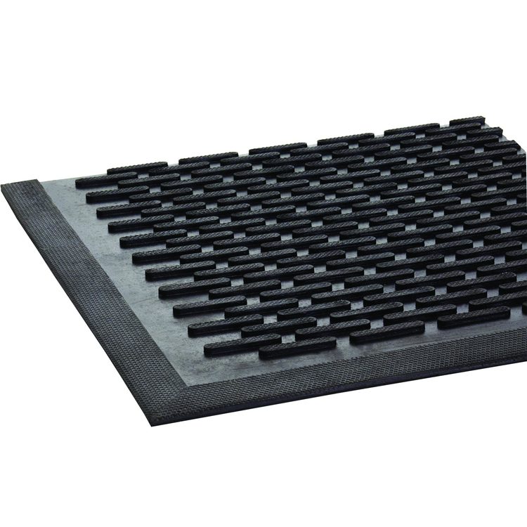 Crown-Tred Indoor/Outdoor Scraper Mat, Black Loop-Twist Ribbed Rubber Surface, 35.5" x 59.5"