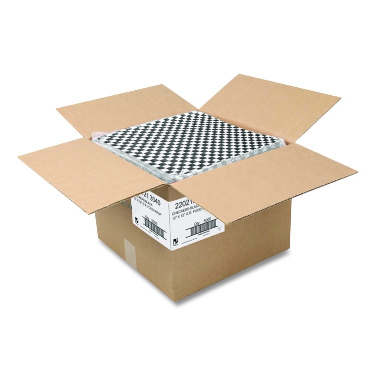 Grease-Resistant Food Wrap, 12 x 12, Black Check, 5,000/Carton