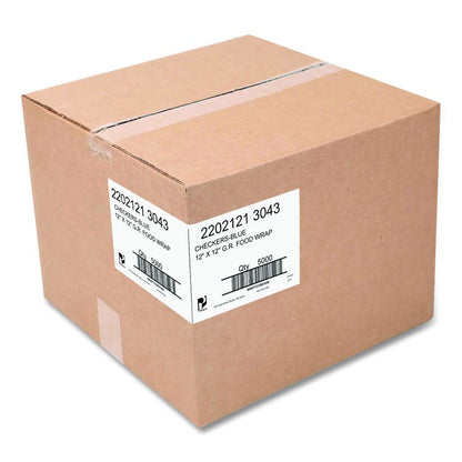 Grease-Resistant Food Wrap, 12 x 12, Blue Check, 5,000/Carton