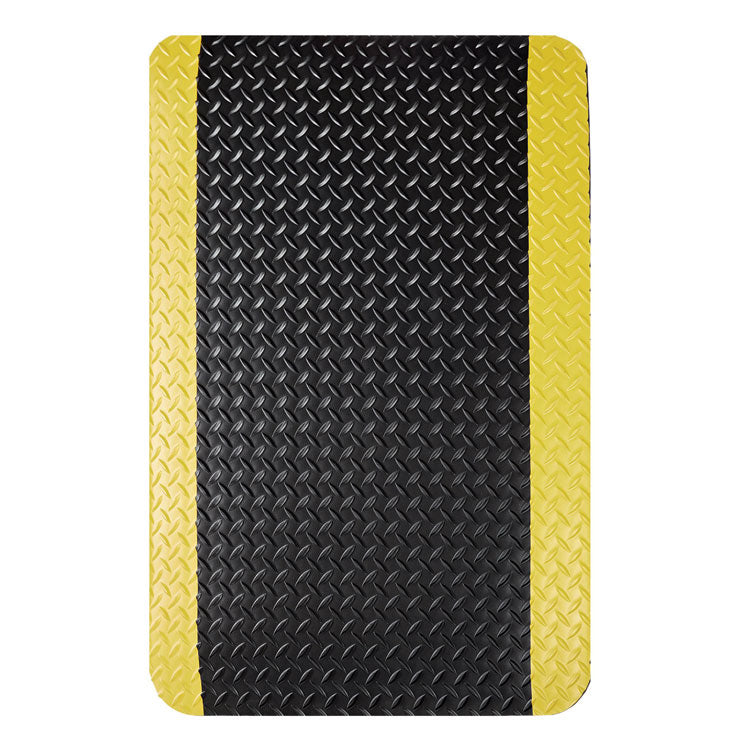 Industrial Deck Plate Anti-Fatigue Mat, Rectangular, Black/Yellow Raised Diamond Surface, 24" x 36"