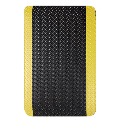Industrial Deck Plate Anti-Fatigue Mat, Rectangular, Black/Yellow Raised Diamond Surface, 24" x 36"