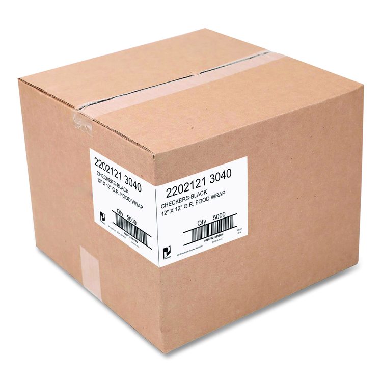 Grease-Resistant Food Wrap, 12 x 12, Black Check, 5,000/Carton