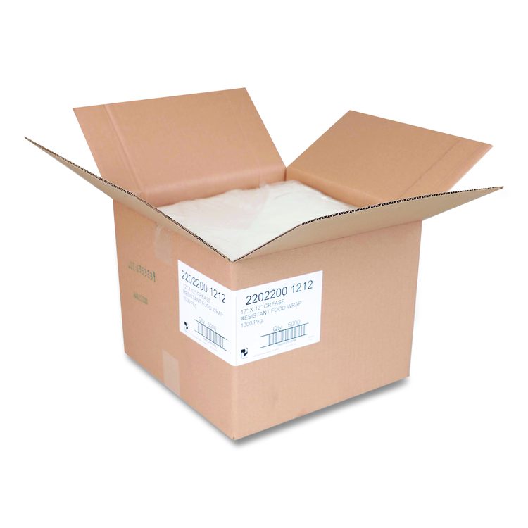 Grease-Resistant Food Wrap, 12 x 12, White, 5,000/Carton