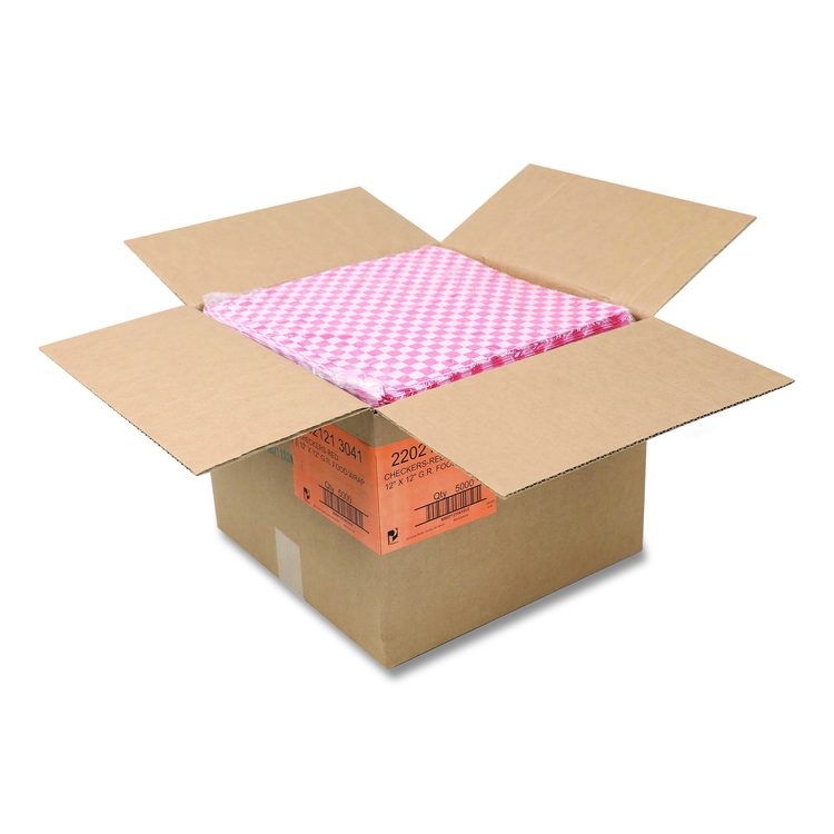 Grease-Resistant Food Wrap, 12 x 12, Red Check, 5,000/Carton