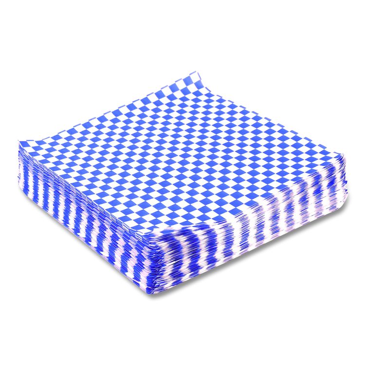 Grease-Resistant Food Wrap, 12 x 12, Blue Check, 5,000/Carton