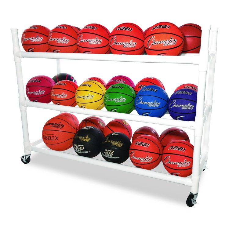 30 Basketball Heavy-Duty Cart, Heavy-Duty Plastic, 176 lb Capacity, 19 x 55 x 45, White