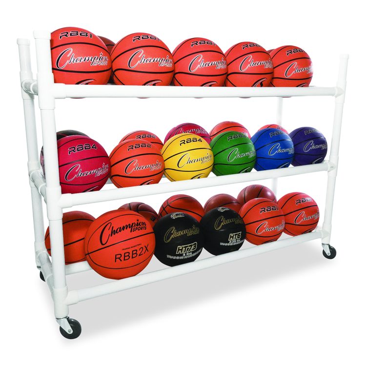 30 Basketball Heavy-Duty Cart, Heavy-Duty Plastic, 176 lb Capacity, 19 x 55 x 45, White