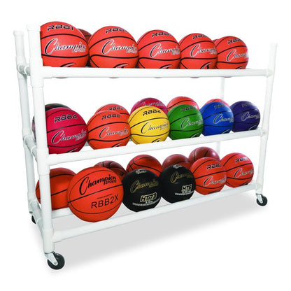 30 Basketball Heavy-Duty Cart, Heavy-Duty Plastic, 176 lb Capacity, 19 x 55 x 45, White