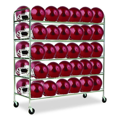 60 Helmet Football Cart, Five Shelves, Metal, 176 lb Capacity, 24" x 61" x 65", Chrome