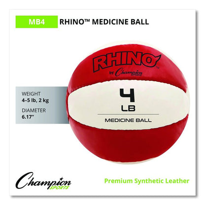 Rhino Leather Medicine Ball, 4 lb, Red/White
