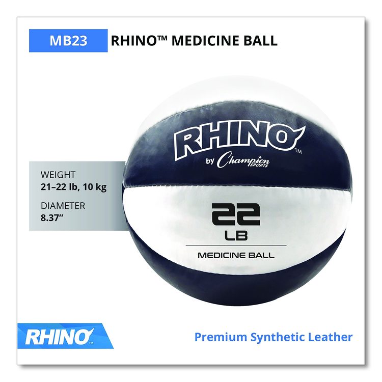 Rhino Leather Medicine Ball, 22 lb, Black/White