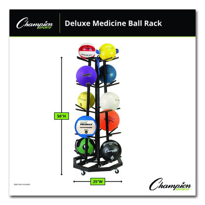 Deluxe Five-Row Mobile Medicine Ball Rack, Metal, 198 lb Capacity, 25" x 25" x 56", Black