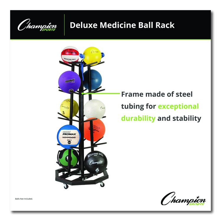 Deluxe Five-Row Mobile Medicine Ball Rack, Metal, 198 lb Capacity, 25" x 25" x 56", Black