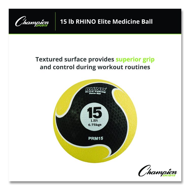 Rhino Elite Medicine Ball, 15 lb, Yellow