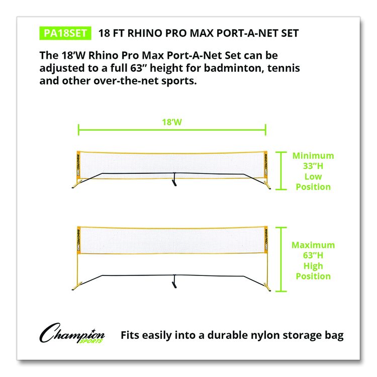 Rhino Port-A-Net Set, 36" to 60" x 18 ft, 1" dia Frame