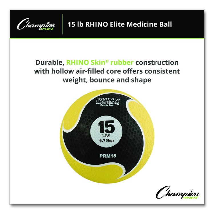 Rhino Elite Medicine Ball, 15 lb, Yellow