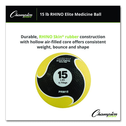 Rhino Elite Medicine Ball, 15 lb, Yellow