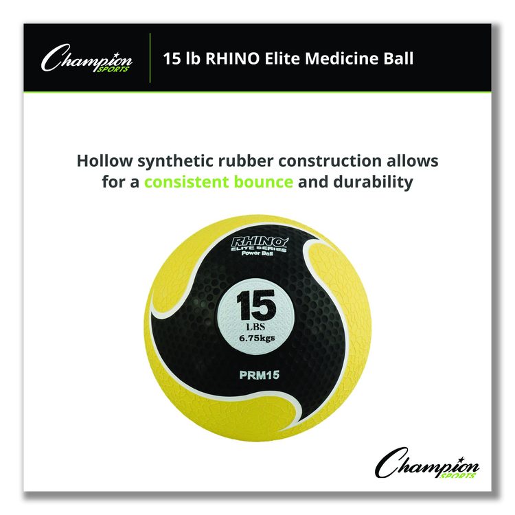 Rhino Elite Medicine Ball, 15 lb, Yellow