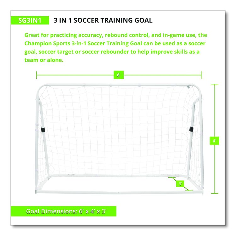 3-in-1 Soccer Training Goal, 6 ft  x 4 ft, 1.25" dia Frame