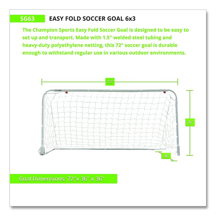 Easy Fold Soccer Goal, 6 ft  x 3 ft, 1.25" dia Frame