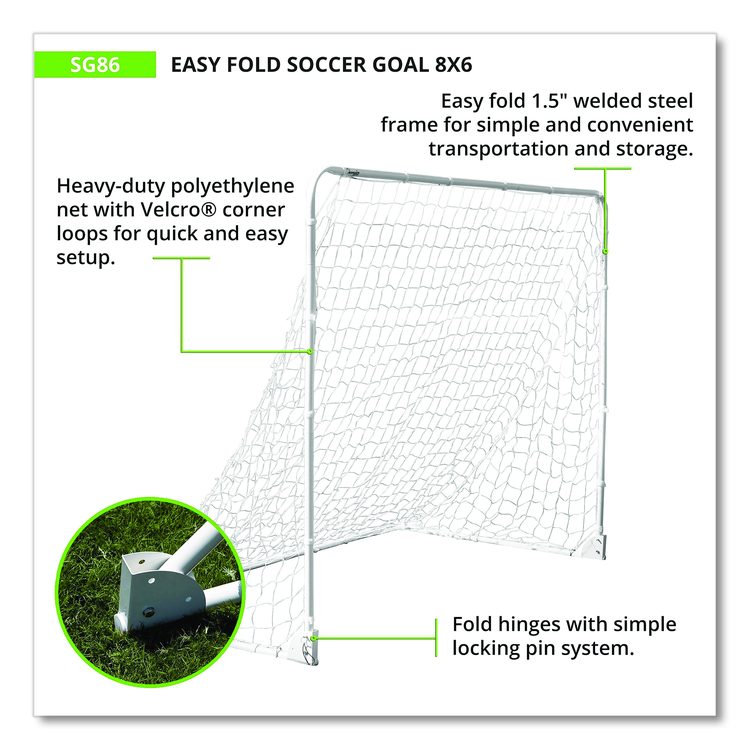 Easy Fold Soccer Goal, 8 ft x 6 ft, 1.25" dia Frame