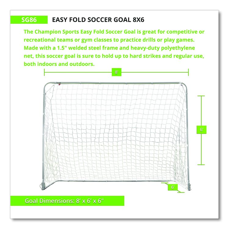 Easy Fold Soccer Goal, 8 ft x 6 ft, 1.25" dia Frame