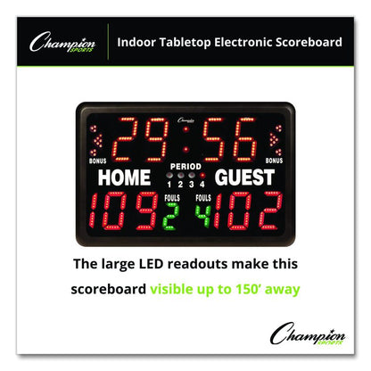 Tabletop Indoor Electronic Scoreboard, 24" x 16" x 10", Black Face, Red/Green/Yellow Graphics