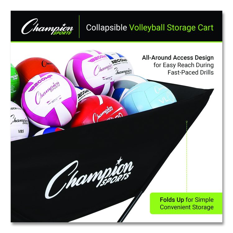Pro Collapsible Volleyball Cart, 23" x 55" x 41", Black