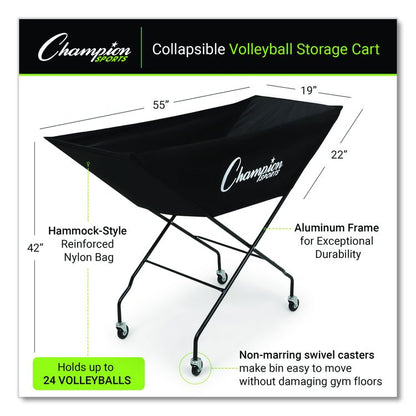 Pro Collapsible Volleyball Cart, 23" x 55" x 41", Black
