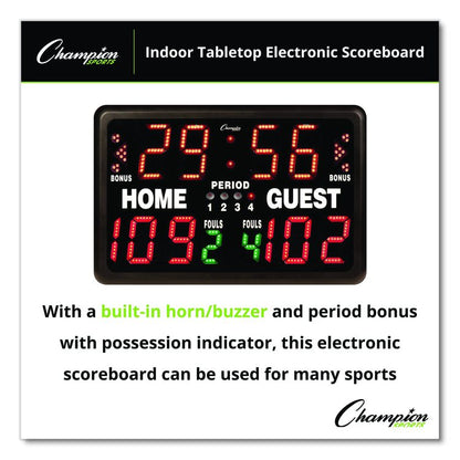 Tabletop Indoor Electronic Scoreboard, 24" x 16" x 10", Black Face, Red/Green/Yellow Graphics