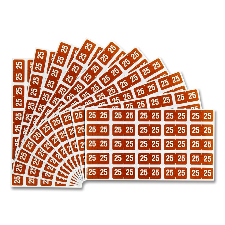 Yearly End Tab File Folder Labels, 25, 0.5 x 1, Brown, 25/Sheet, 10 Sheets/Pack