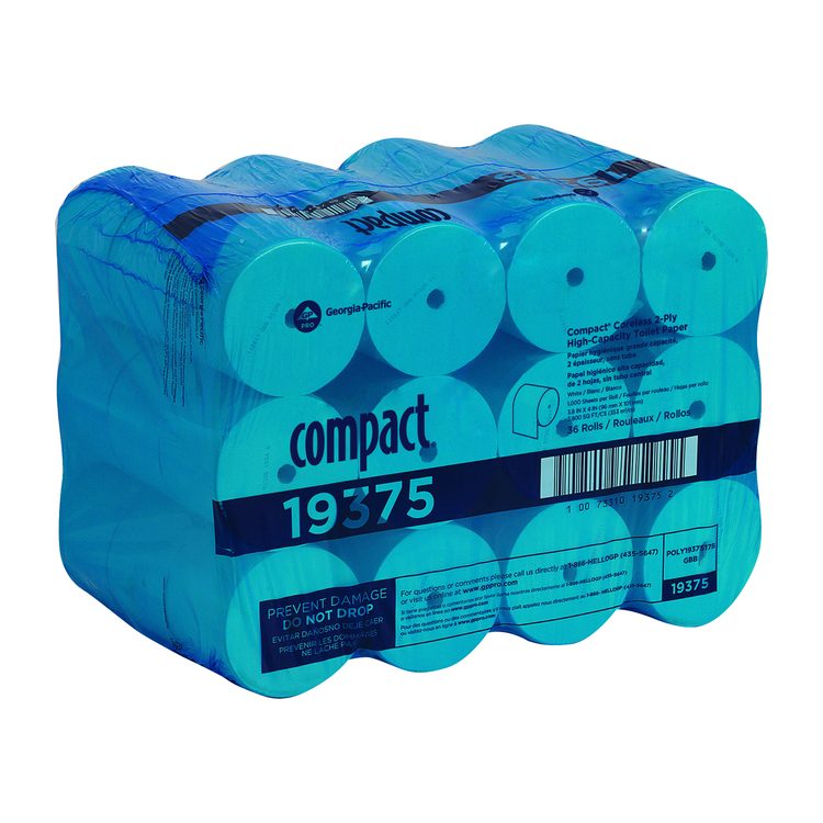 Compact Coreless Bath Tissue, Septic Safe, 2-Ply, White, 1,000 Sheets/Roll, 36 Rolls/Carton