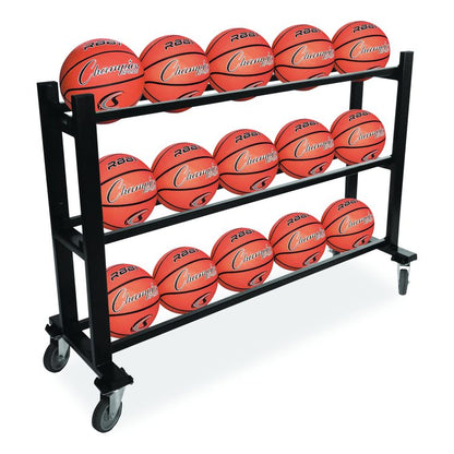 Deluxe Heavy-Duty Basketball Cart, Metal, 220 lb Capacity, 16 x 50.75 x 34.75, Black