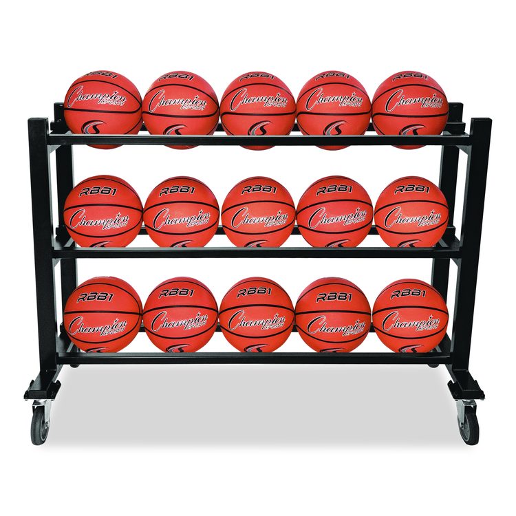 Deluxe Heavy-Duty Basketball Cart, Metal, 220 lb Capacity, 16 x 50.75 x 34.75, Black