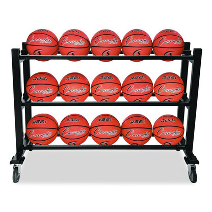 Deluxe Heavy-Duty Basketball Cart, Metal, 220 lb Capacity, 16 x 50.75 x 34.75, Black