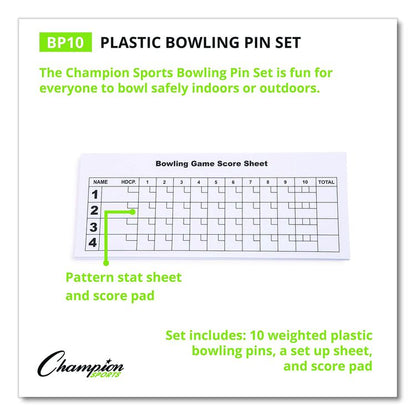 Plastic Bowling Pin Set, White, 10/Set