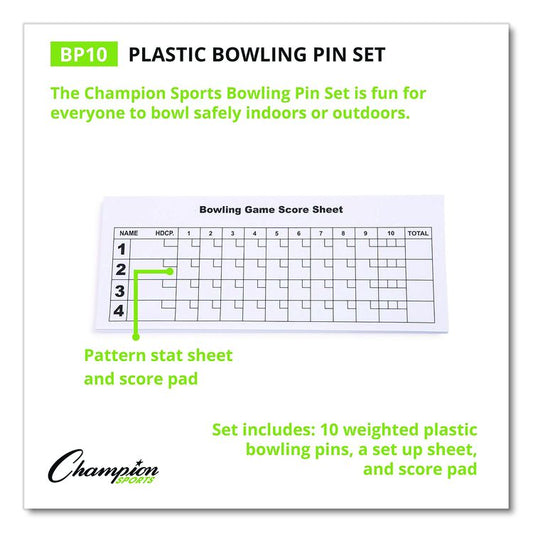 Plastic Bowling Pin Set, White, 10/Set