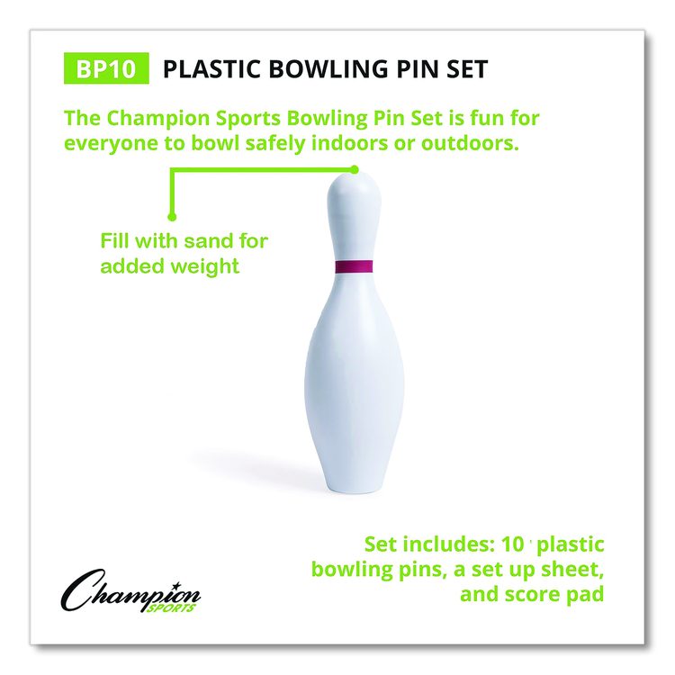 Plastic Bowling Pin Set, White, 10/Set