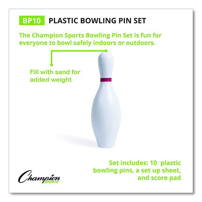 Plastic Bowling Pin Set, White, 10/Set