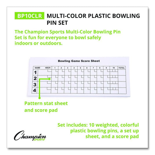 Plastic Bowling Pin Set, Assorted Colors, 10/Set