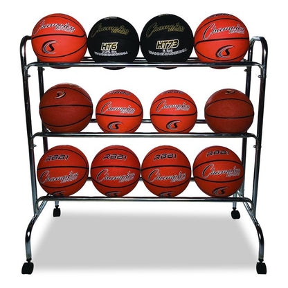 Powder-Coated Ball Cart, Metal, 132 lb Capacity, 17 x 41 x 41, Silver