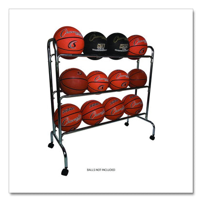 Powder-Coated Ball Cart, Metal, 132 lb Capacity, 17 x 41 x 41, Silver