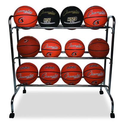 Powder-Coated Ball Cart, Metal, 132 lb Capacity, 17 x 41 x 41, Silver