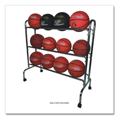 Powder-Coated Ball Cart, Metal, 132 lb Capacity, 17 x 41 x 41, Silver