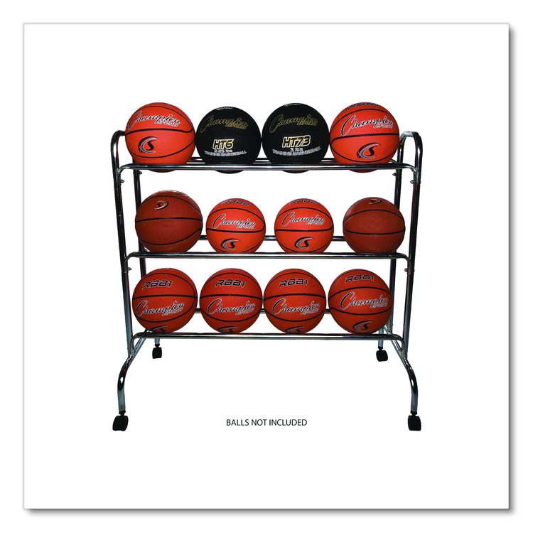 Powder-Coated Ball Cart, Metal, 132 lb Capacity, 17 x 41 x 41, Silver