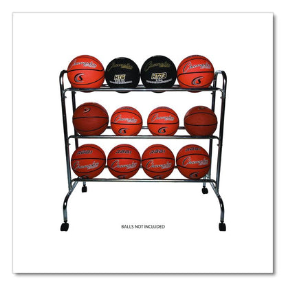 Powder-Coated Ball Cart, Metal, 132 lb Capacity, 17 x 41 x 41, Silver